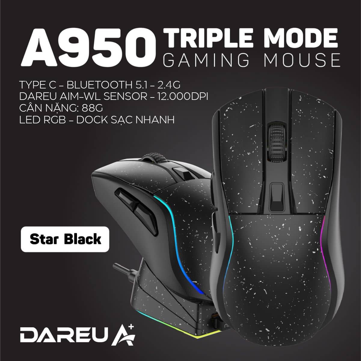 Chuột chơi game không dây Dareu A950 Black _TM243F08603R