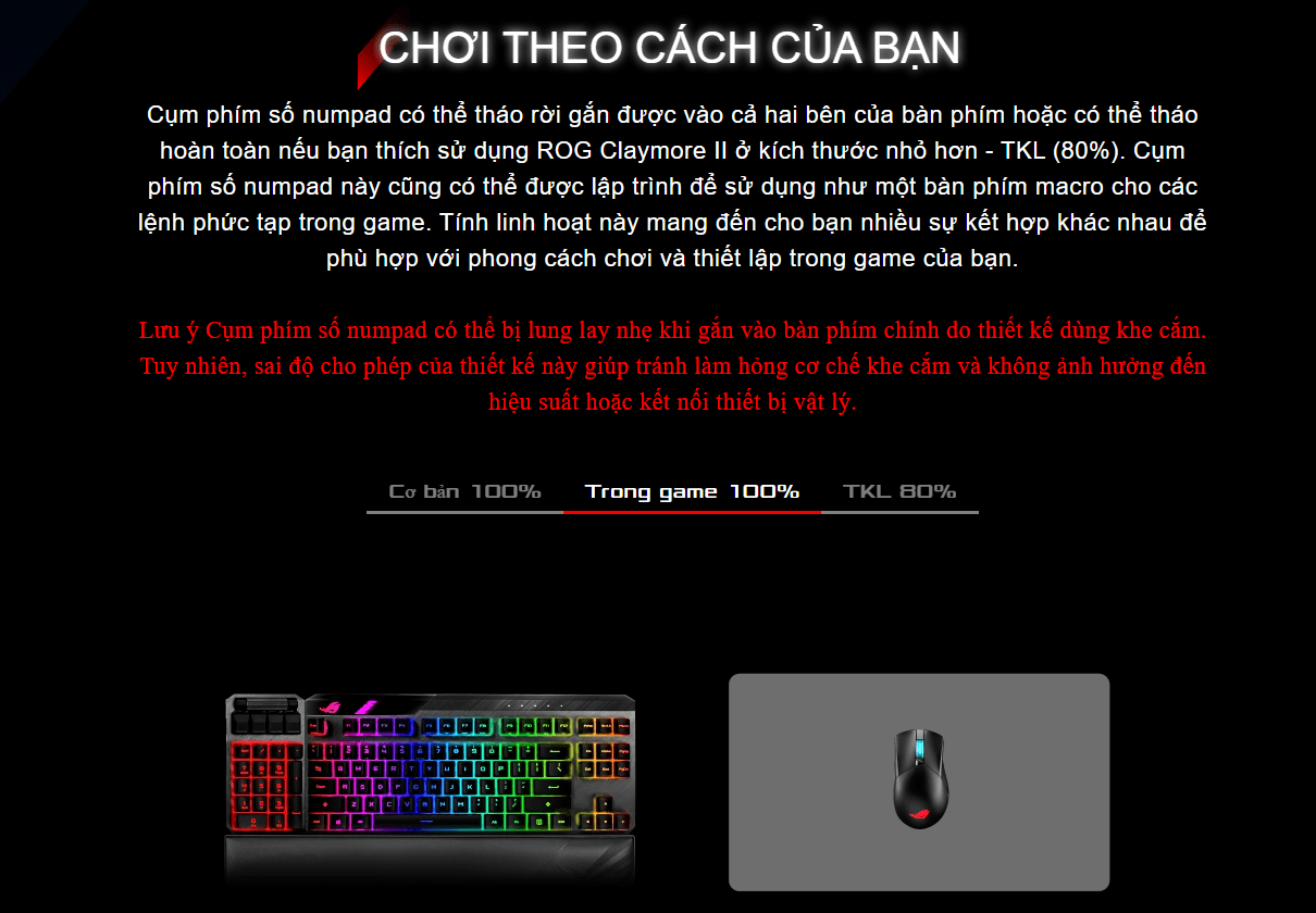 Bàn phím cơ không dây Asus ROG Claymore II (RGB RX optical Blue sw) 2