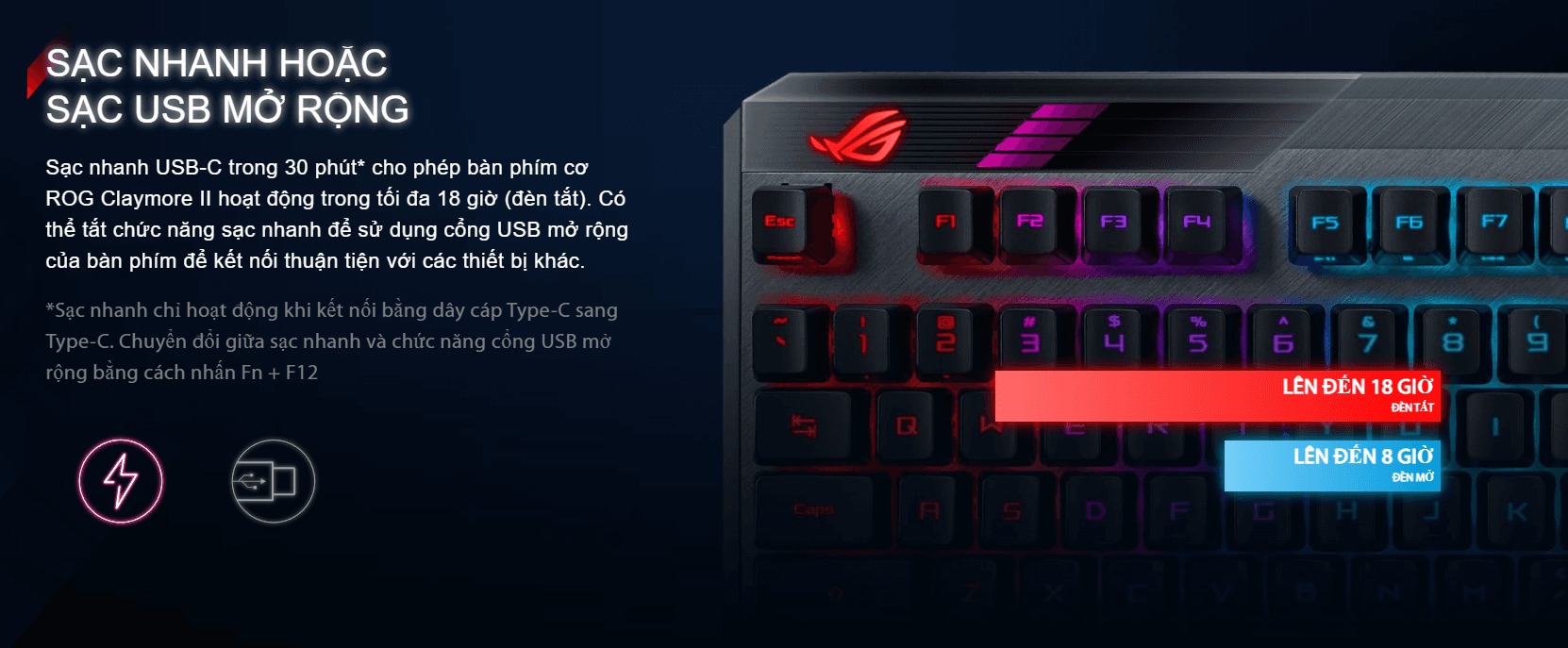 Bàn phím cơ không dây Asus ROG Claymore II (RGB RX optical Blue sw) 5
