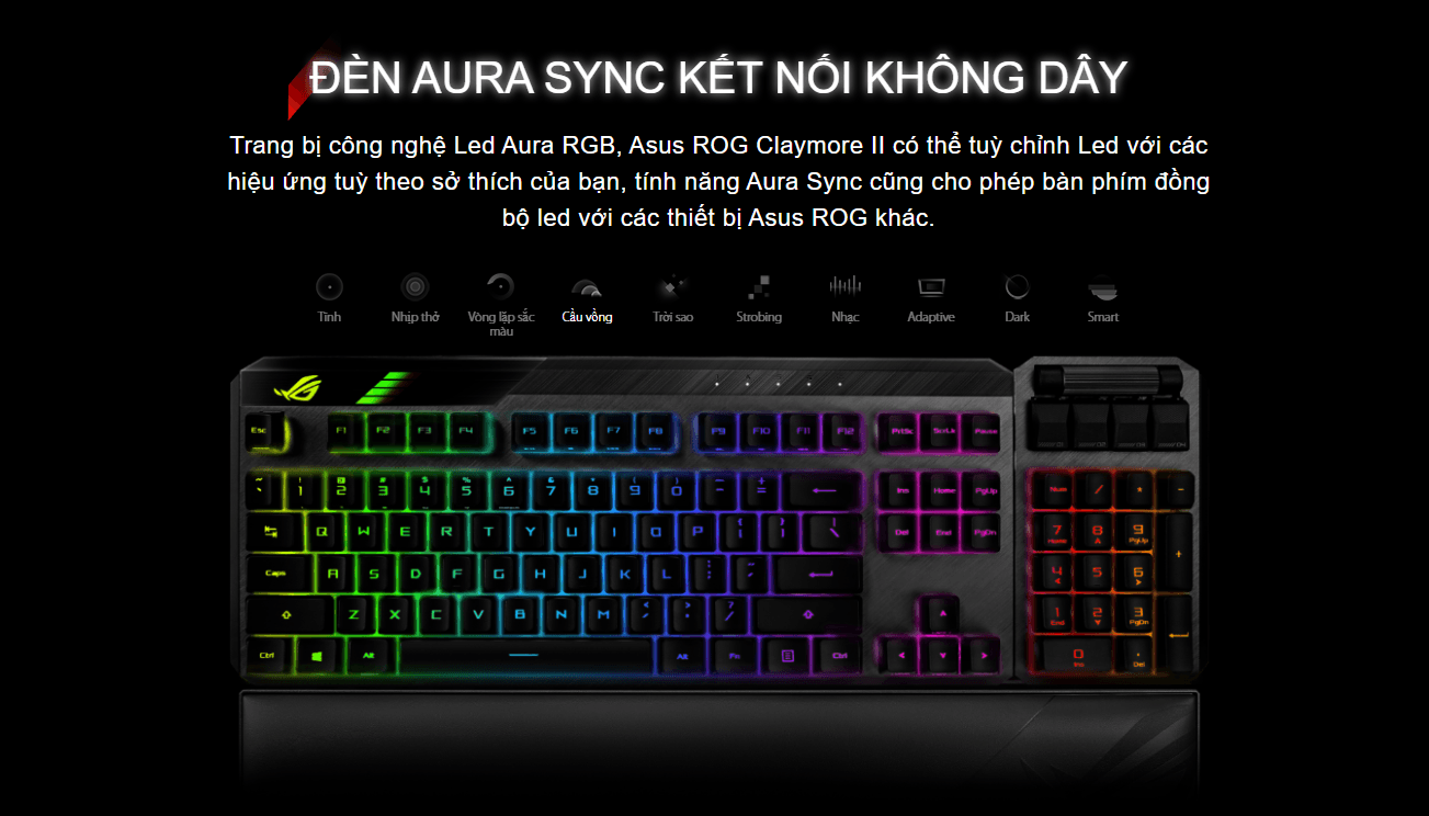 Bàn phím cơ không dây Asus ROG Claymore II (RGB RX optical Blue sw) 7