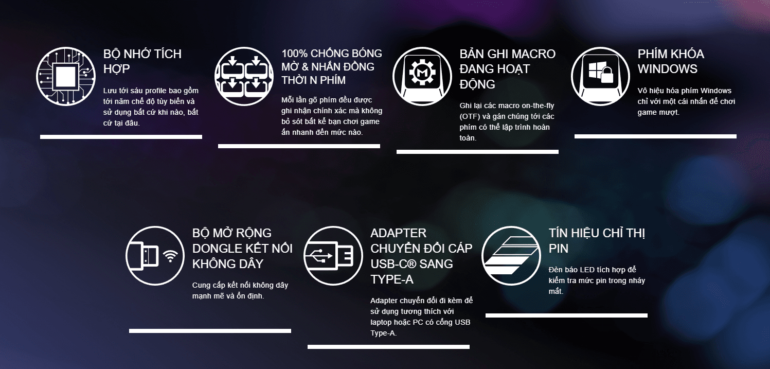 Bàn phím cơ không dây Asus ROG Claymore II (RGB RX optical Blue sw) 10