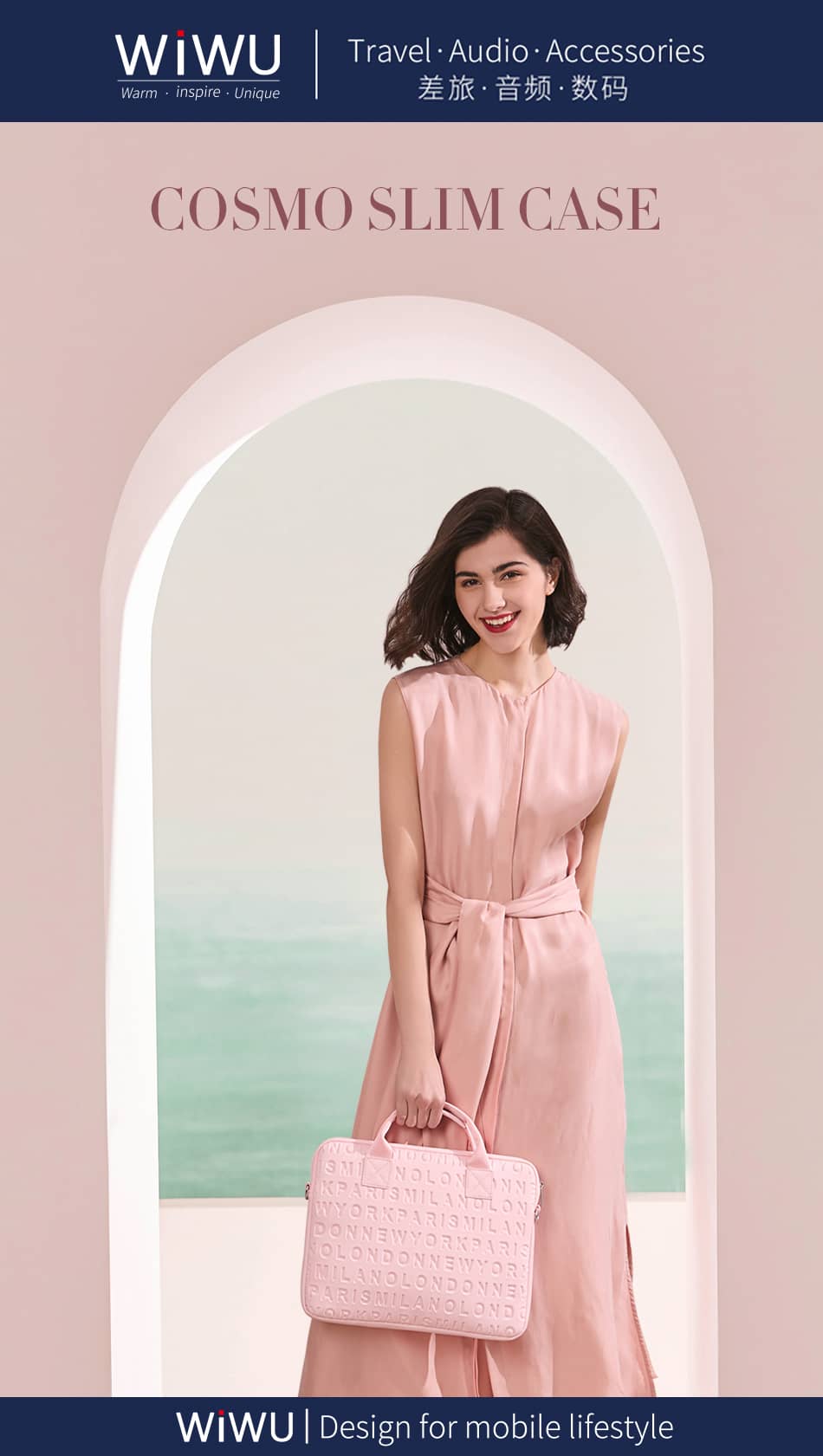 Cặp Laptop nữ 13,3 inch Wiwu Cosmo slim case màu xanh 4