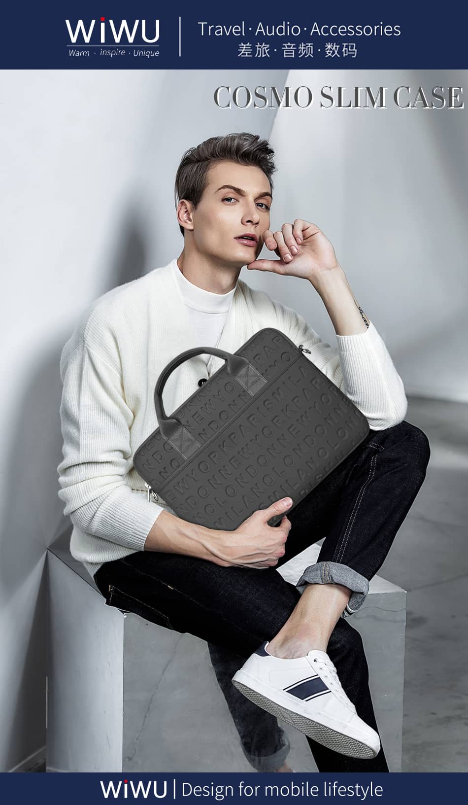 Cặp Laptop nữ 13,3 inch Wiwu Cosmo slim case màu xanh 3