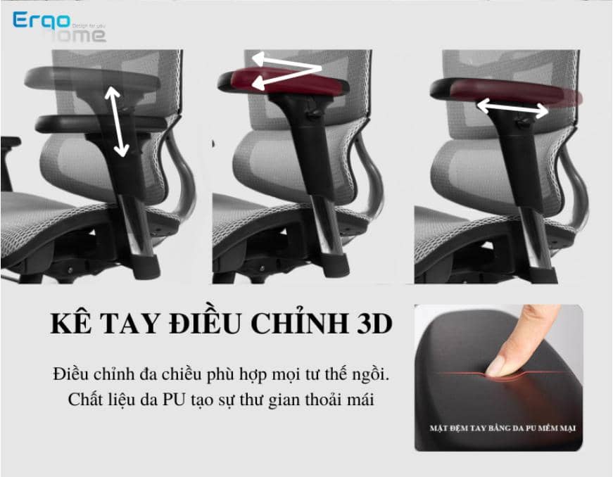 Ghế công thái học ERGOHOME NOVA (Khung đen, lưới đen) 7