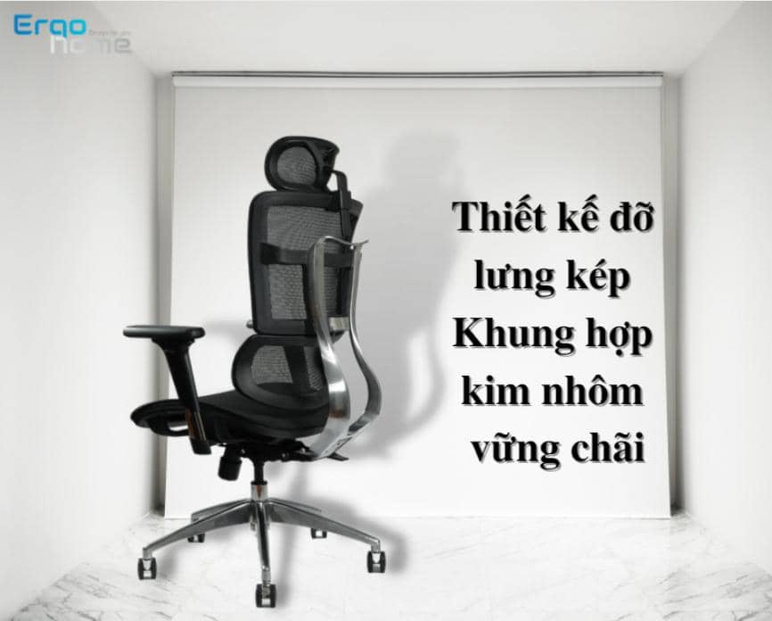 Ghế công thái học ERGOHOME NOVA (Khung đen, lưới đen) 5