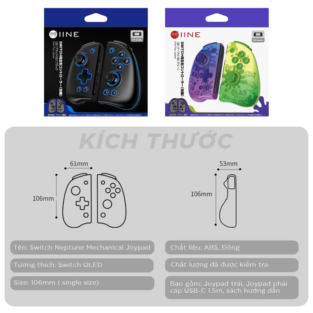 Tay cầm chơi game không dây IINE Neptune Mechanical Joypad Cho Nintendo Swtich/Lite/OLED Màu Đen L761