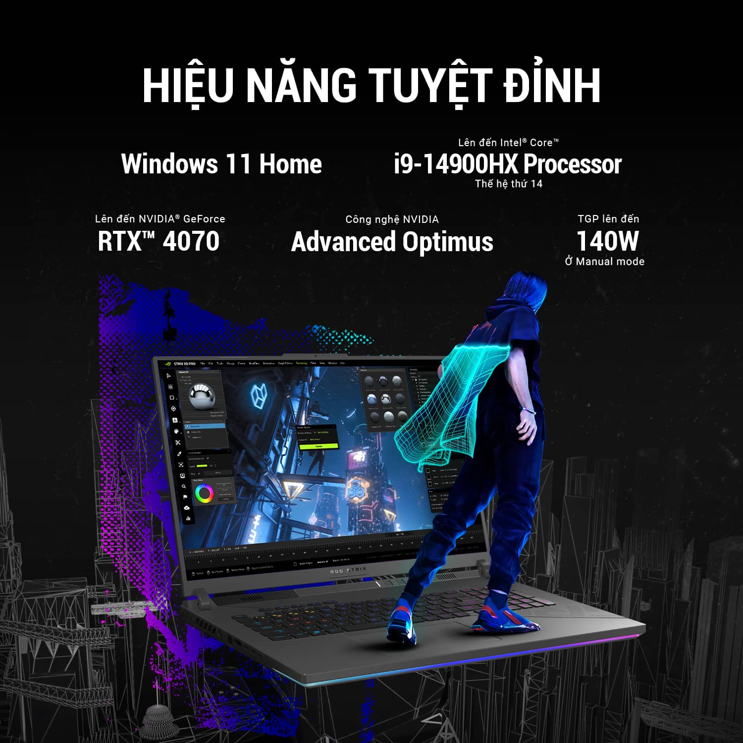 Laptop Asus Gaming ROG Strix G614JVR-N4141W (i9 14900HX/32GB RAM/512GB SSD/16 QHD 240hz/RTX 4060 8GB/Win11/Xám) ảnh 2