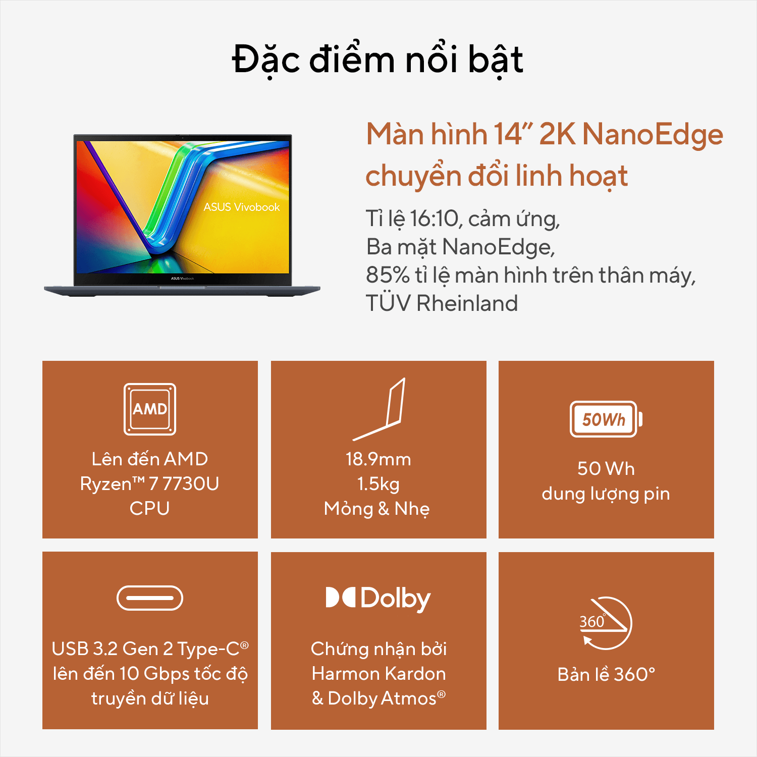 Laptop Asus VivoBook TN3402YA-LZ192W (R5 7530U/16GB RAM/512GB SSD/14 Cảm ứng/Win11/Bạc) ẢNH 8