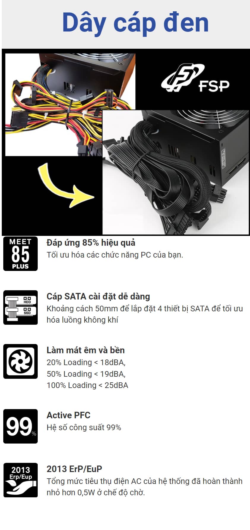 Nguồn FSP Power Supply HYPER K Series HP600 Active PFC (80 Plus Standard/Màu Đen)