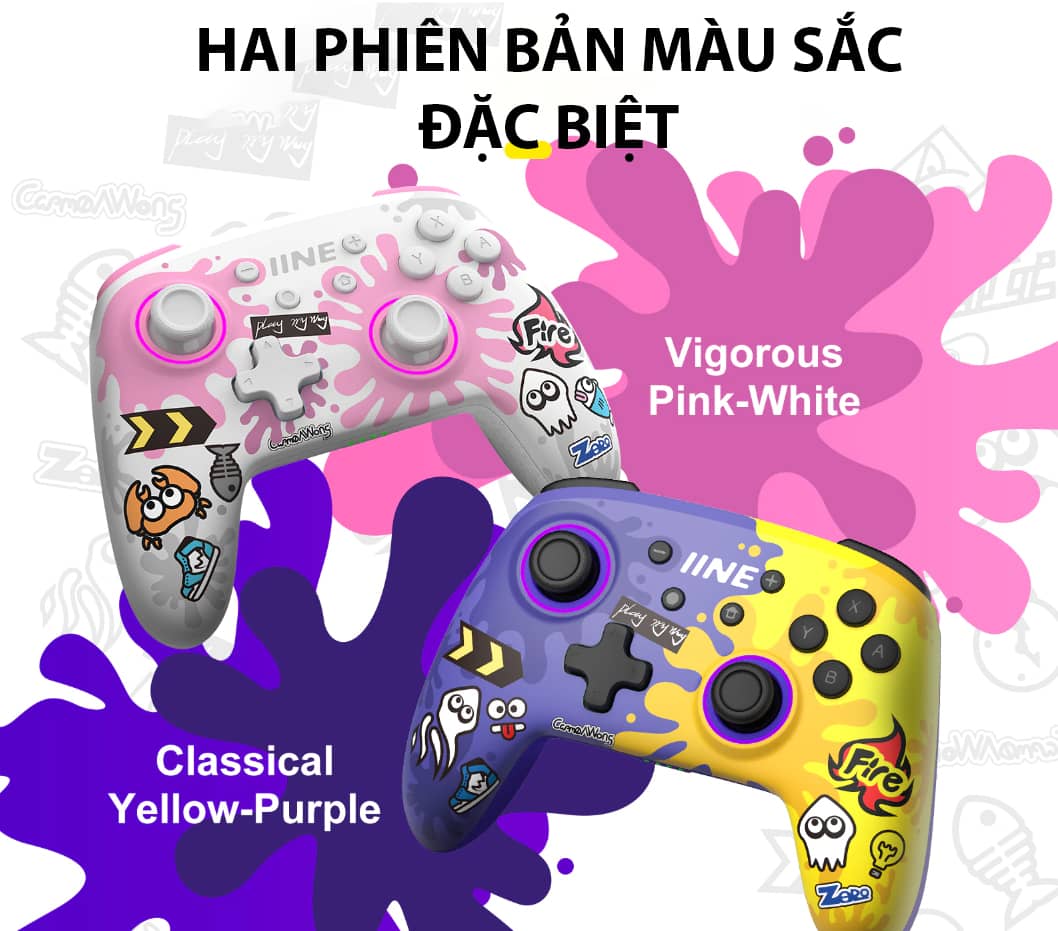 Tay cầm chơi game IINE Splatoon 3 cho Nintendo Switch/Switch Lite/Switch OLED ,Màu Tím Pha Vàng 2
