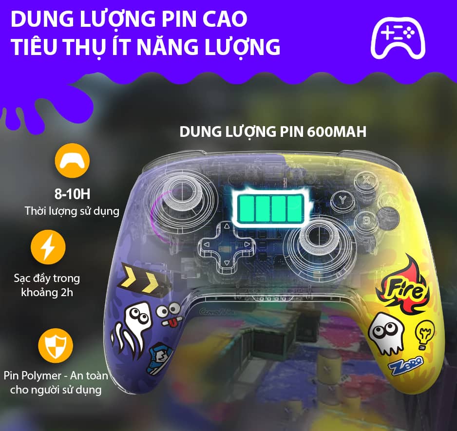 Tay cầm chơi game IINE Splatoon 3 cho Nintendo Switch/Switch Lite/Switch OLED ,Màu Tím Pha Vàng 4