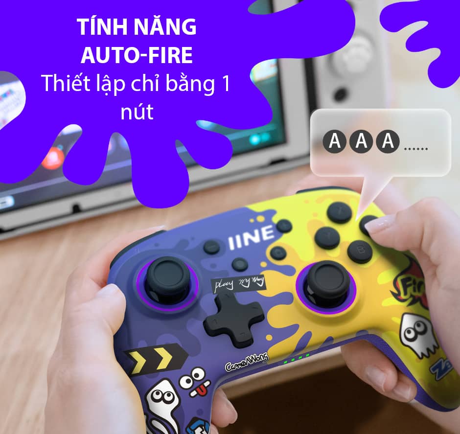 Tay cầm chơi game IINE Splatoon 3 cho Nintendo Switch/Switch Lite/Switch OLED ,Màu Tím Pha Vàng 5
