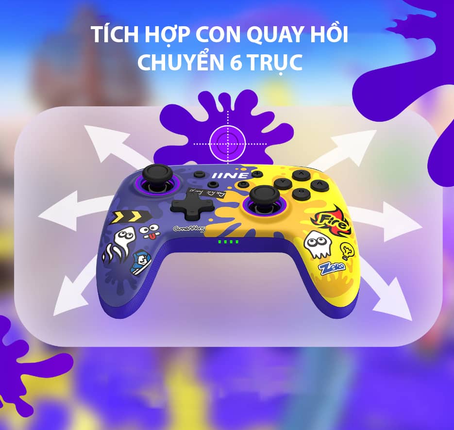 Tay cầm chơi game IINE Splatoon 3 cho Nintendo Switch/Switch Lite/Switch OLED ,Màu Tím Pha Vàng 6