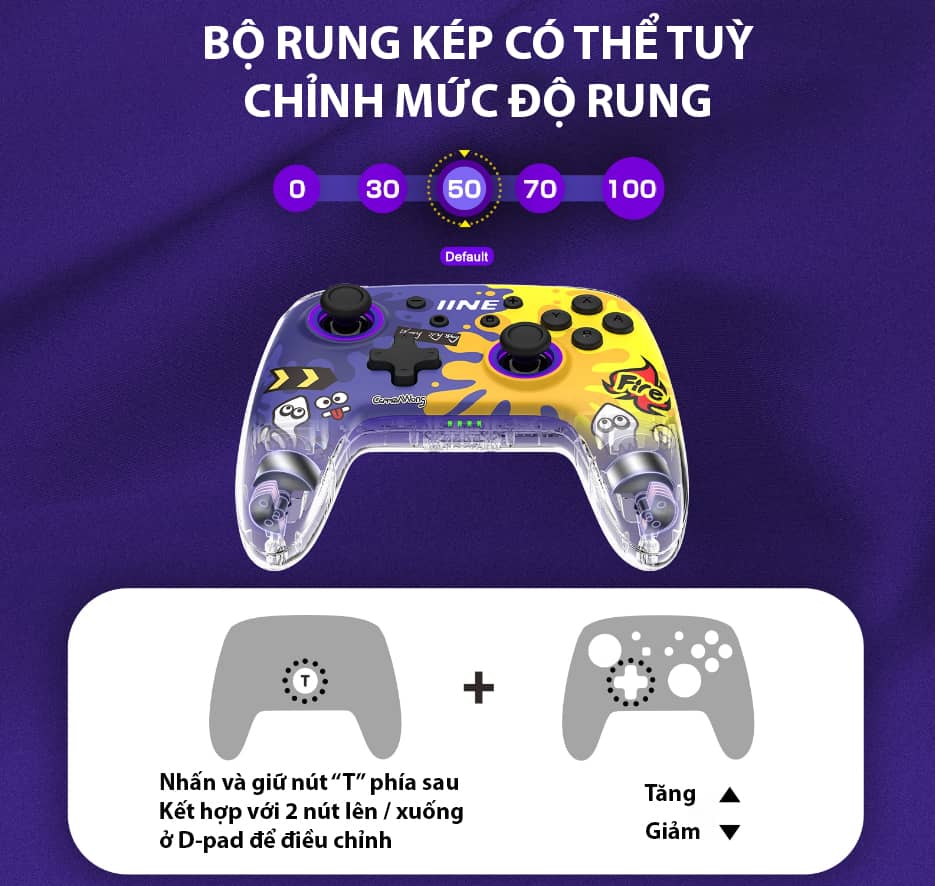 Tay cầm chơi game IINE Splatoon 3 cho Nintendo Switch/Switch Lite/Switch OLED ,Màu Tím Pha Vàng 8