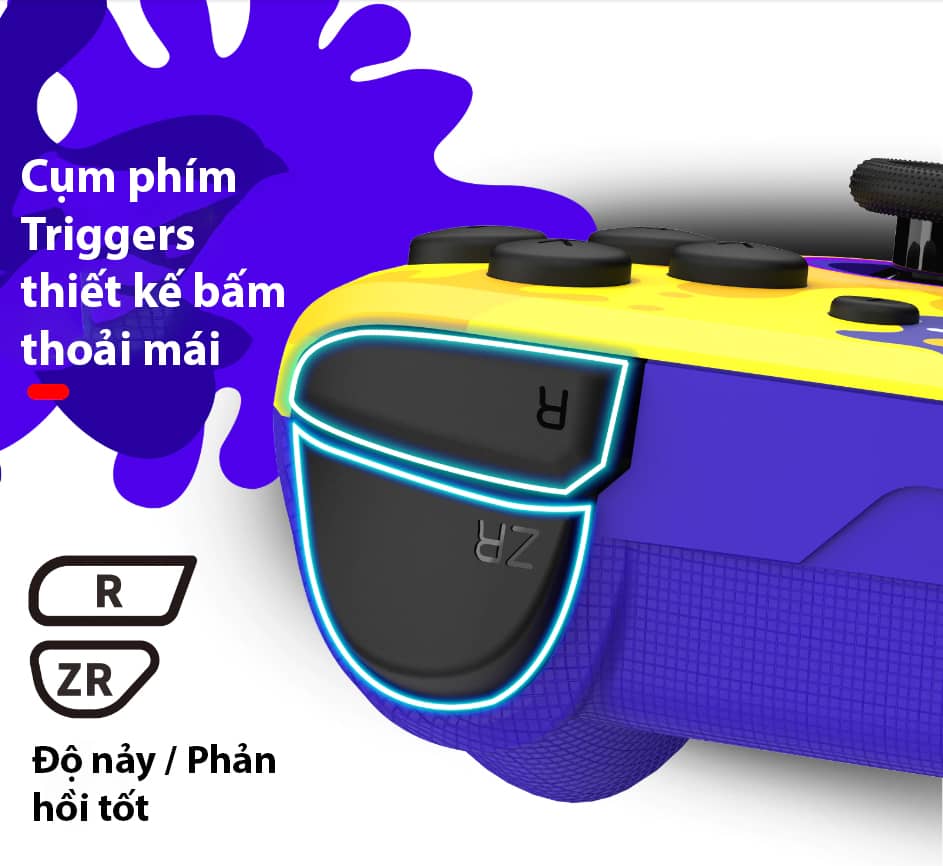 Tay cầm chơi game IINE Splatoon 3 cho Nintendo Switch/Switch Lite/Switch OLED ,Màu Tím Pha Vàng 11