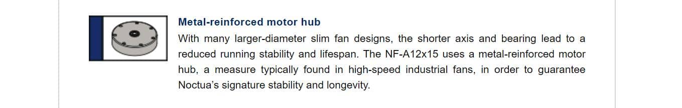 Fan Case NOCTUA NF-A12x15 PWM -Slim fan với motor đươc gia cố kim loại