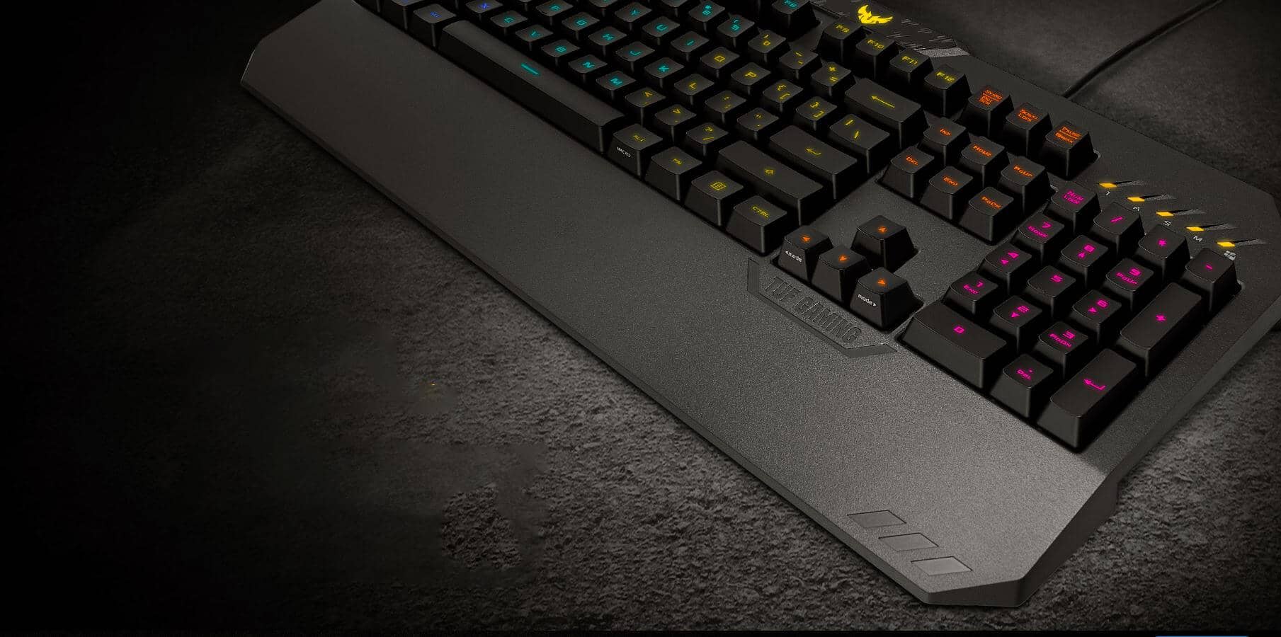 Bàn phím chơi game Asus TUF K5 (USB/RGB/Đen) sử dụng switch mech-brane cho cảm giác gõ tốt khi chơi game