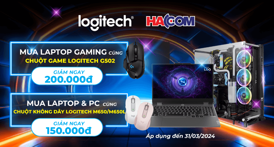 KHUYẾN MÃI HẤP DẪN DÀNH CHO CÁC SẢN PHẨM LOGITECH KHI MUA CÙNG LAPTOP, PC TẠI HACOM TRONG THÁNG 3/2024
