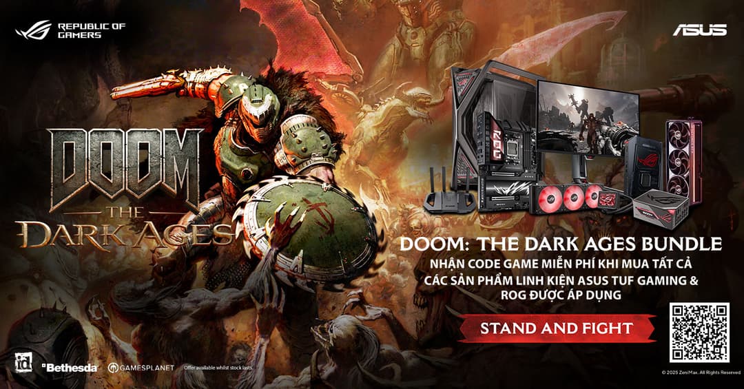 TẶNG CODE GAME DOOM trị giá 1,630,000đ VÀ CƠ HỘI BỐC THĂM TRÚNG THƯỞNG BỘ PC LẮP RÁP KHI MUA LINH KIỆN ASUS
