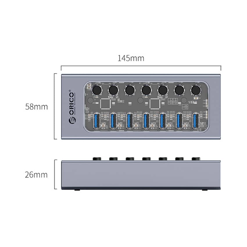 Bộ Chia USB Orico AT2U3-7AB-GY (Từ 1 Ra 7 Cổng USB 3.0 Vỏ nhôm) 4