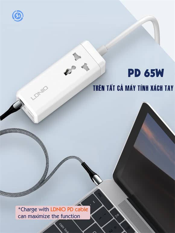 Ổ cắm điện nối dài kiêm Hub sạc nhanh LDNIO SC1418 - PD 65W - 01 chấu - 02 cổng USB + 02 cổng Type-C