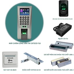 Bộ Kiểm soát ra vào bằng vân tay cho cửa kính ZKTECO F18 - Chấm công chiều ra