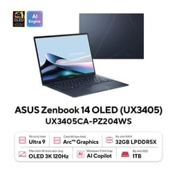 Laptop Asus ZenBook 14 UX3405CA-PZ204WS (Ultra 9 285H/32GB RAM/1TB SSD/14 3K Oled Cảm ứng/Win11/Túi/Bút/Xanh)