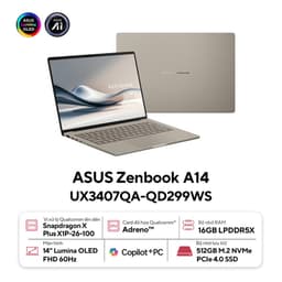 Laptop Asus ZenBook A14 UX3407QA-QD299WS (X1-26-100/16GB RAM/512GB SSD/14 WUXGA Oled/Win11/Túi/Be)