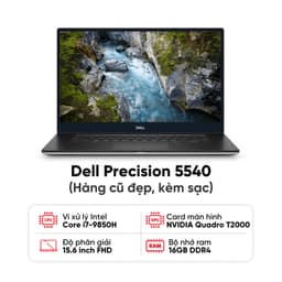 Laptop Dell Precision 5540 / I7-9850H / 16GB RAM / 512GB SSD / NVIDIA Quadro T2000 / Màn 15.6 inch UHD / Cảm ứng / Kèm sạc - Hàng cũ đẹp