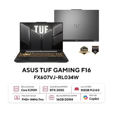 Laptop Asus Gaming TUF FX607VJ-RL034W (Core 5 210H/16GB RAM/512GB SSD/16 FHD 144hz/RTX 3050 6GB/Win11/Xám)