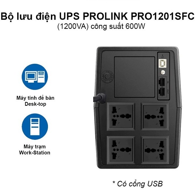panel Bộ lưu điện UPS Prolink PRO1201SFC (1200VA)