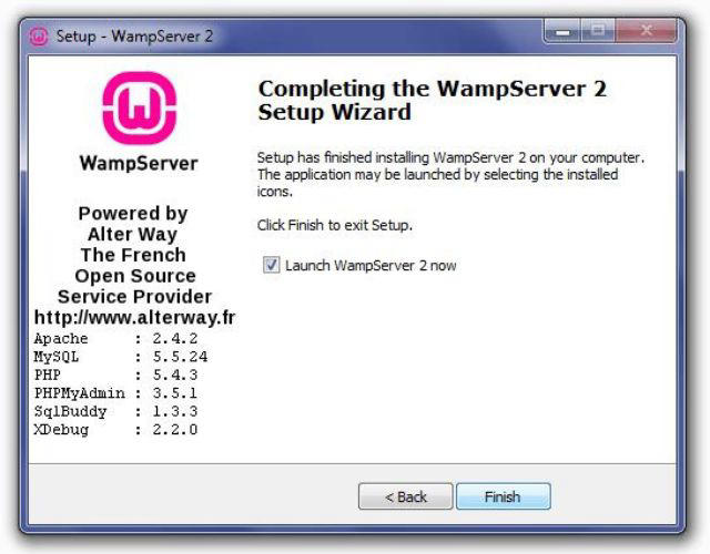 Kết thúc quá trình cài đặt Wamp Server 64 bit
