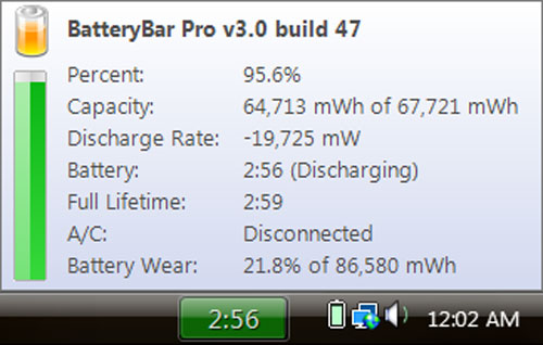 Phần mềm BatteryBar hiện phần trăm pin laptop