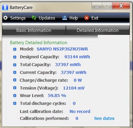 Phần mềm BatteryCare hiển thị pin laptop